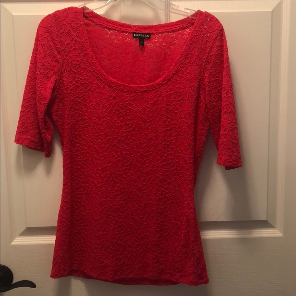 Express Women's Hot pink Lace Scoop Neck Top